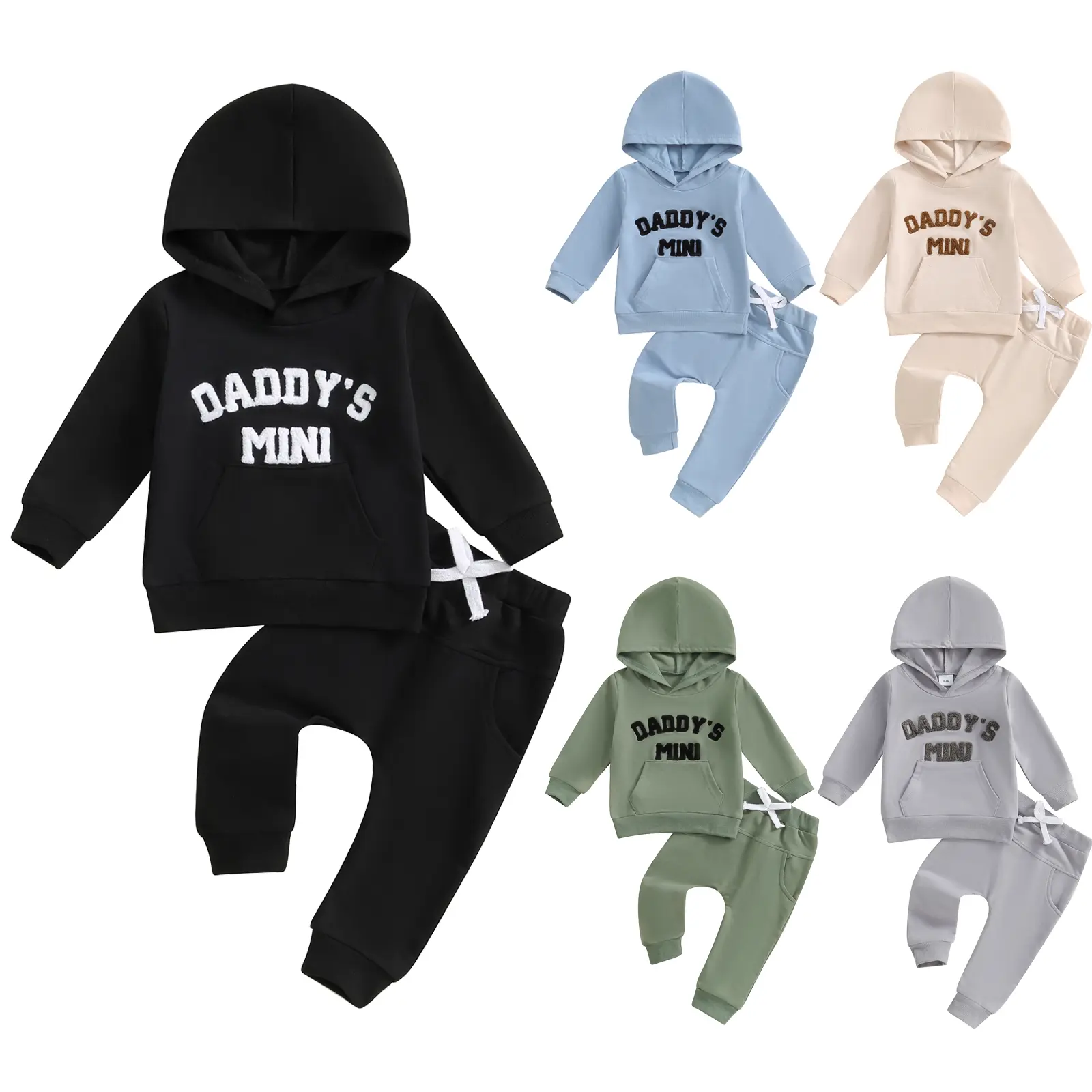 Baby Boy Fall Winter Outfits Daddy's Mini Letter Embroidery Long Sleeve Hooded Tops Sweatshirt Pants Toddler Clothes Set