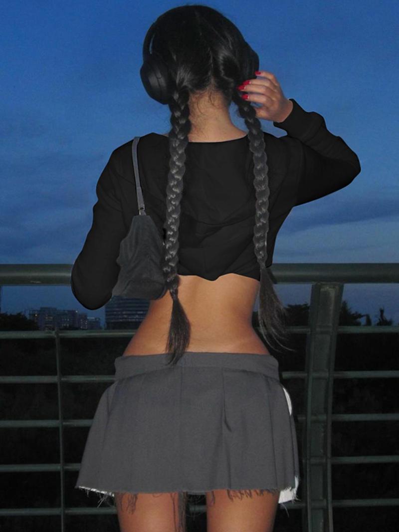 Women's Plain Zip Up Crop Hoodie, Casual Long Sleeve Pocket Crop Hooded Jacket for Spring & Fall, Women's Clothing for Daily Wear