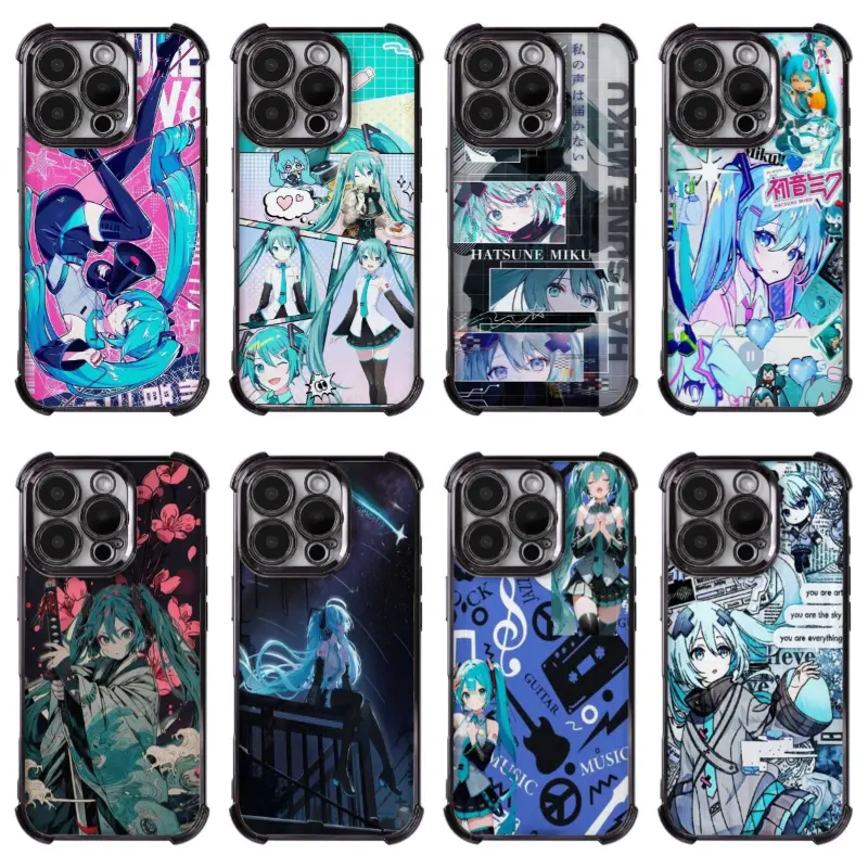 Hatsune Miku phone case, suitable for iPhone 17, 16, 15, 14, 13, 12, Pro, MAX, Air Plus and other models. It is also compatible with Samsung 23, 24, 25, 26, Plus, Ultra series. Durable and cute, silver color case.