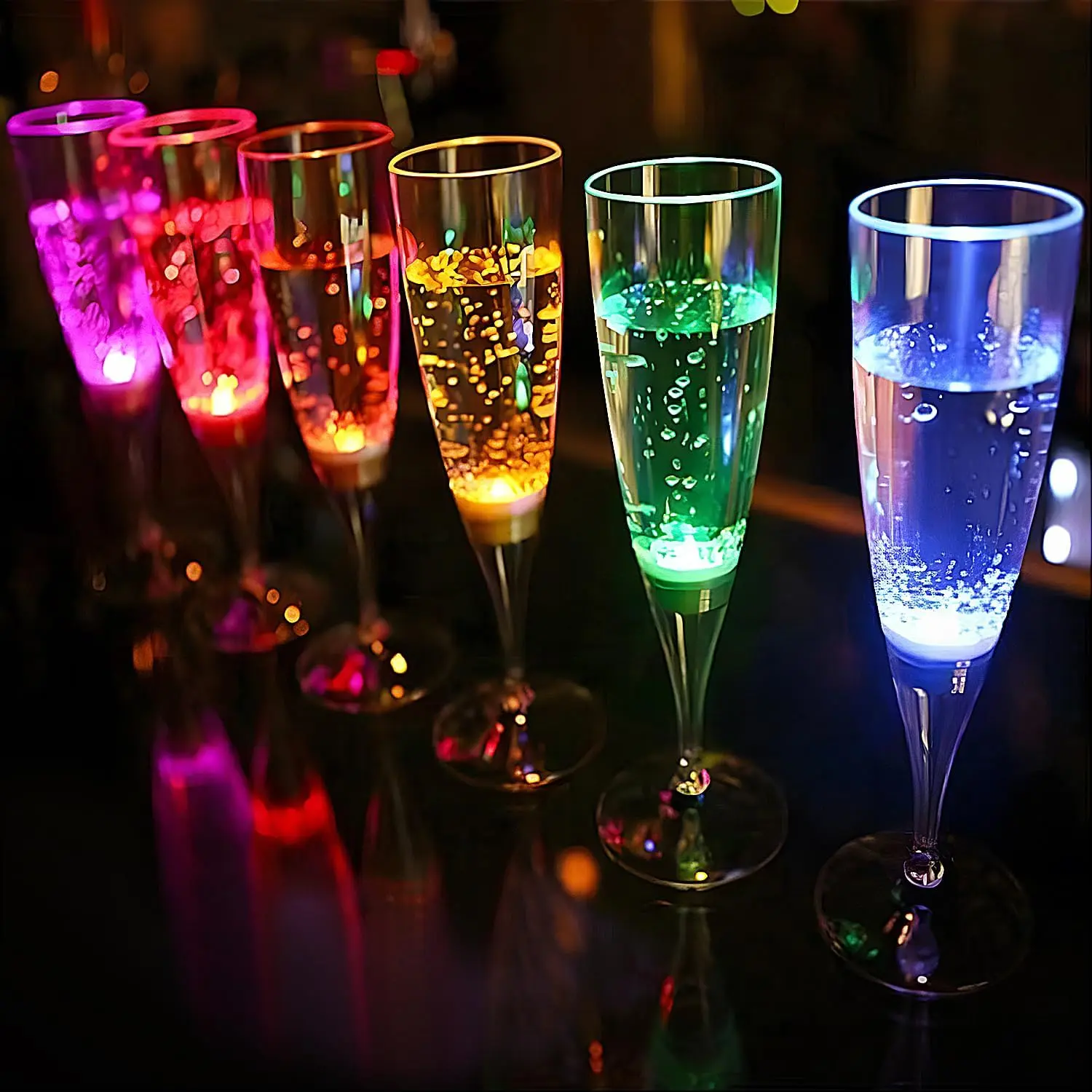 LED Light Up Cups  Champagne Flutes Set of 6 Party Favors Adults, Colored Plastic Champagne Flutes Drinking Glasses Glow in the Dark Colorful Glowing Cups for Birthday Christmas Halloween Weddings