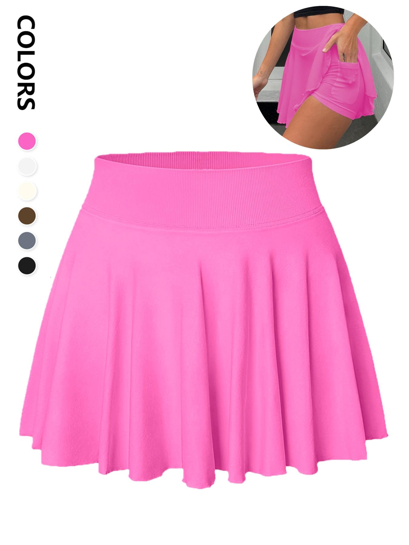 Women's Solid Color 2 in 1 High Waist Pocket Sports Skort, Casual Sporty Skort, Casual Comfy Breathable Skort for Tennis Golf, Ladies Sportswear for All Seasons