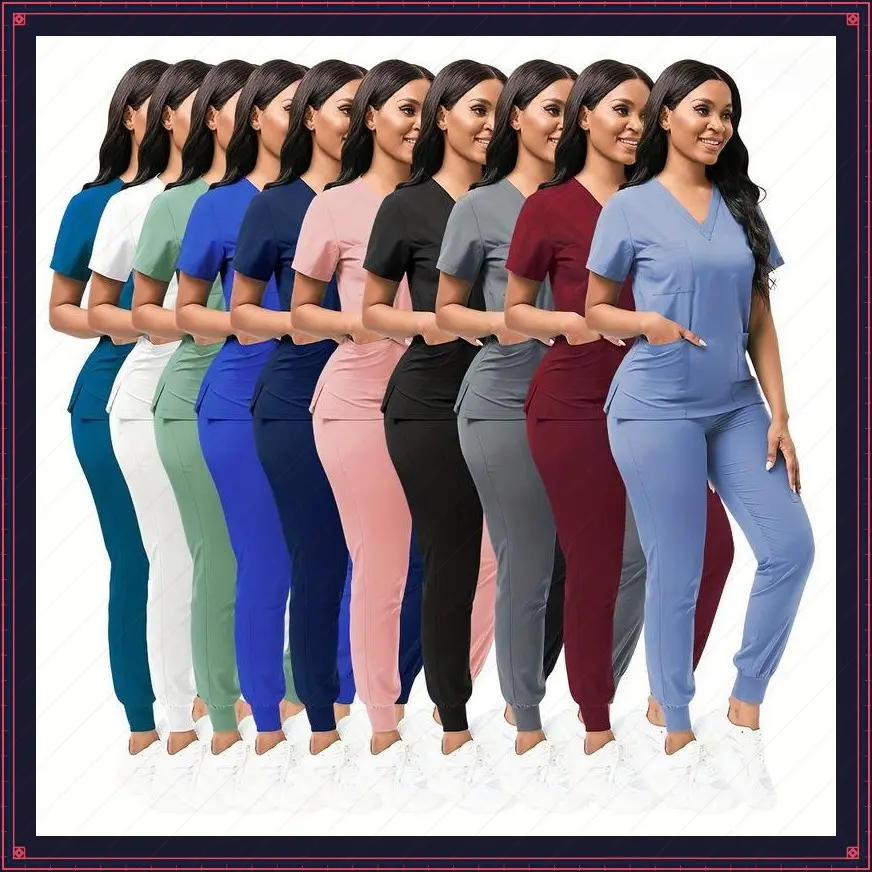 Set Women's Polyester Scrubs, Fitted Nurse Uniform with Patch Pocket, Woven Work Clothes for Beauty SPA, Veterinary Dentistry - High-Quality Professional Apparel, Nurse Accessories for Work White Womenswear Fitted Minimalist Women's Workwear Spa