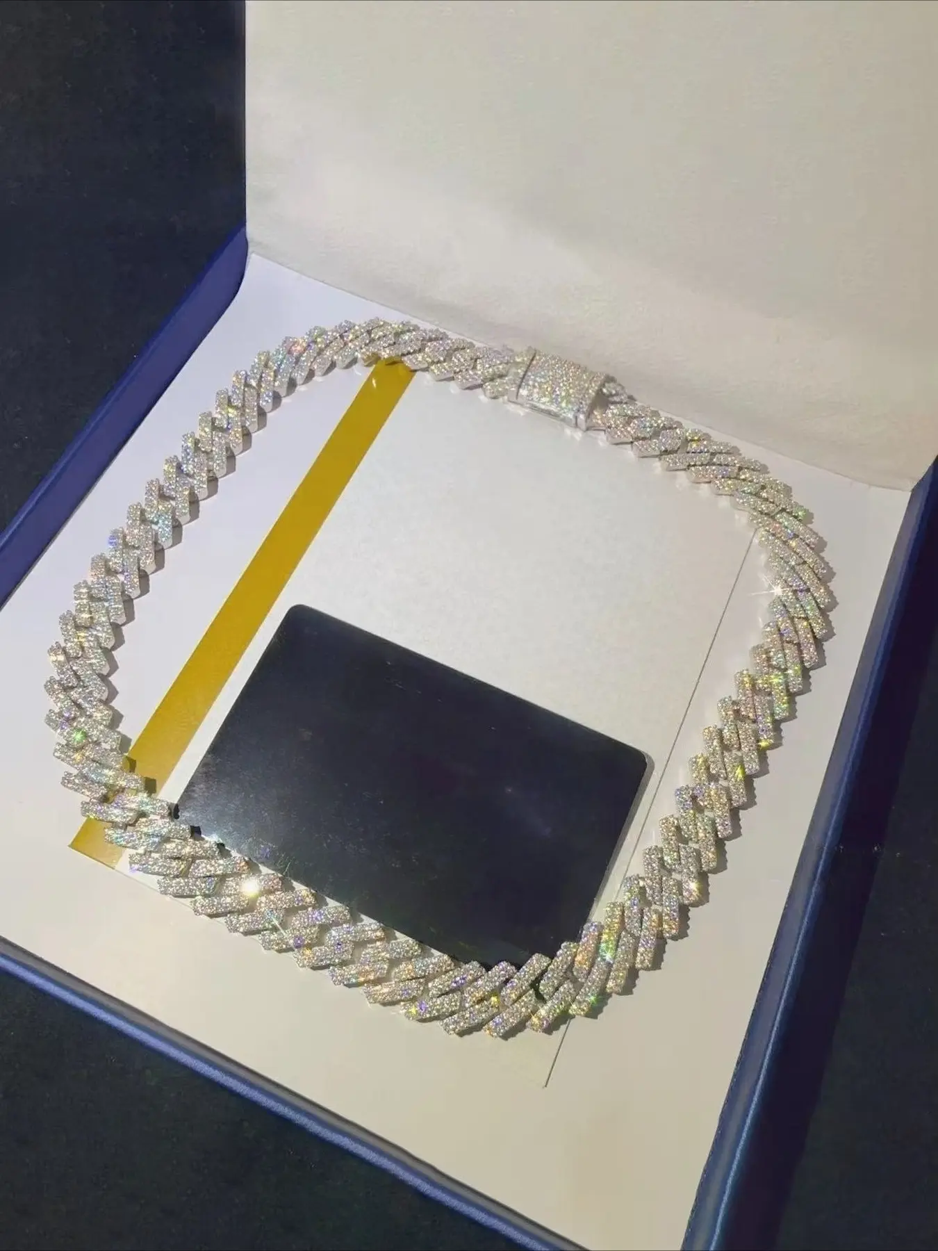 Fashion 14mm Double-Row Vvs Diamond Bus Hip-Hop Necklace, Light Luxury Cuban Link Chain, Versatile All-Season Wear, Friends Date Dinner Jewelry