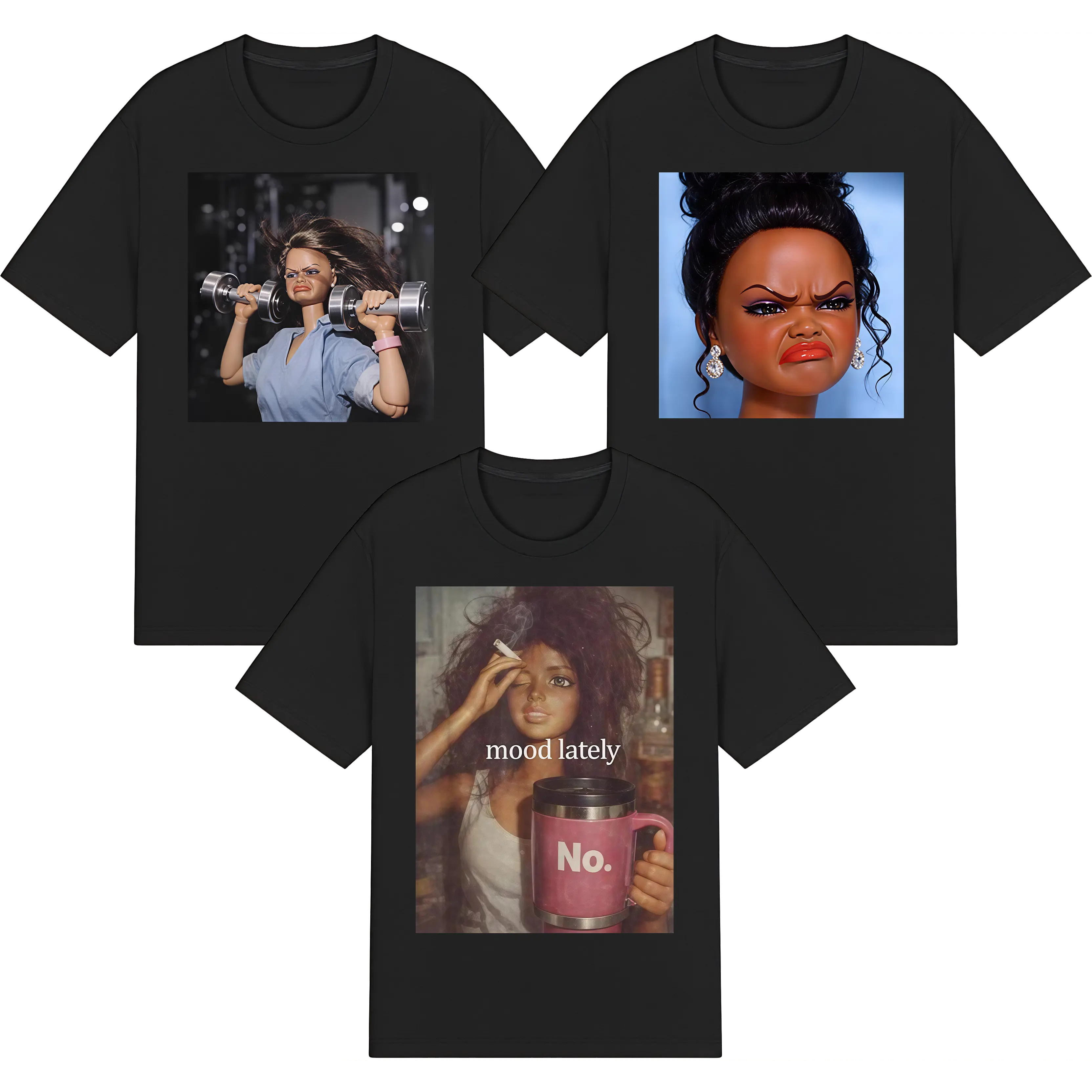 Three-piece set,Funny Gym Doll Shirt, Vintage Workout Meme Tee, Retro Fitness Graphic T-Shirt, Sassy Gym Humor Gift for Women Unisex Style, Full Color, Top Womenswear