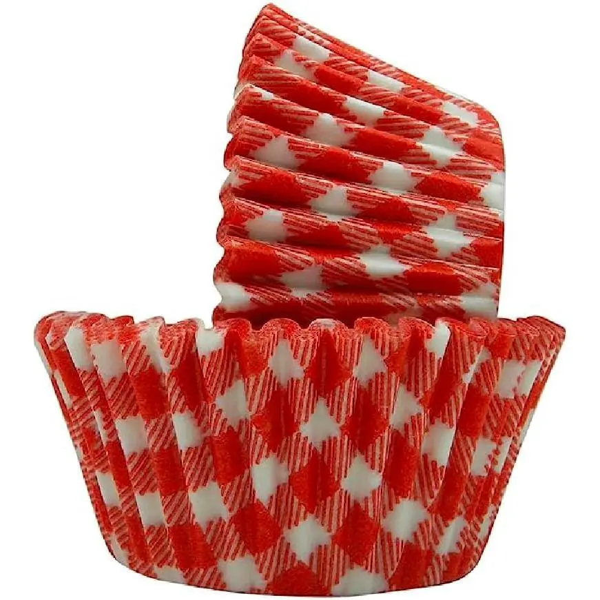 Red Gingham Greaseproof Professional-Grade Nonstick Baking Cups, Pack of 40 Standard Liners for Cupcakes, Muffins, Bake
