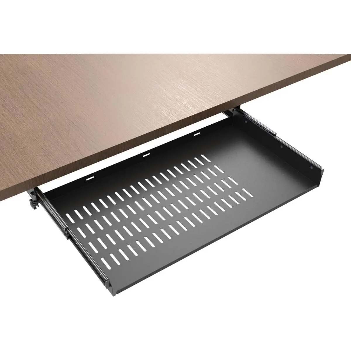 21 Inch Sliding Under Desk Laptop Mount with Air Vents, Metal Slide Out Under Desk Tray for Laptop