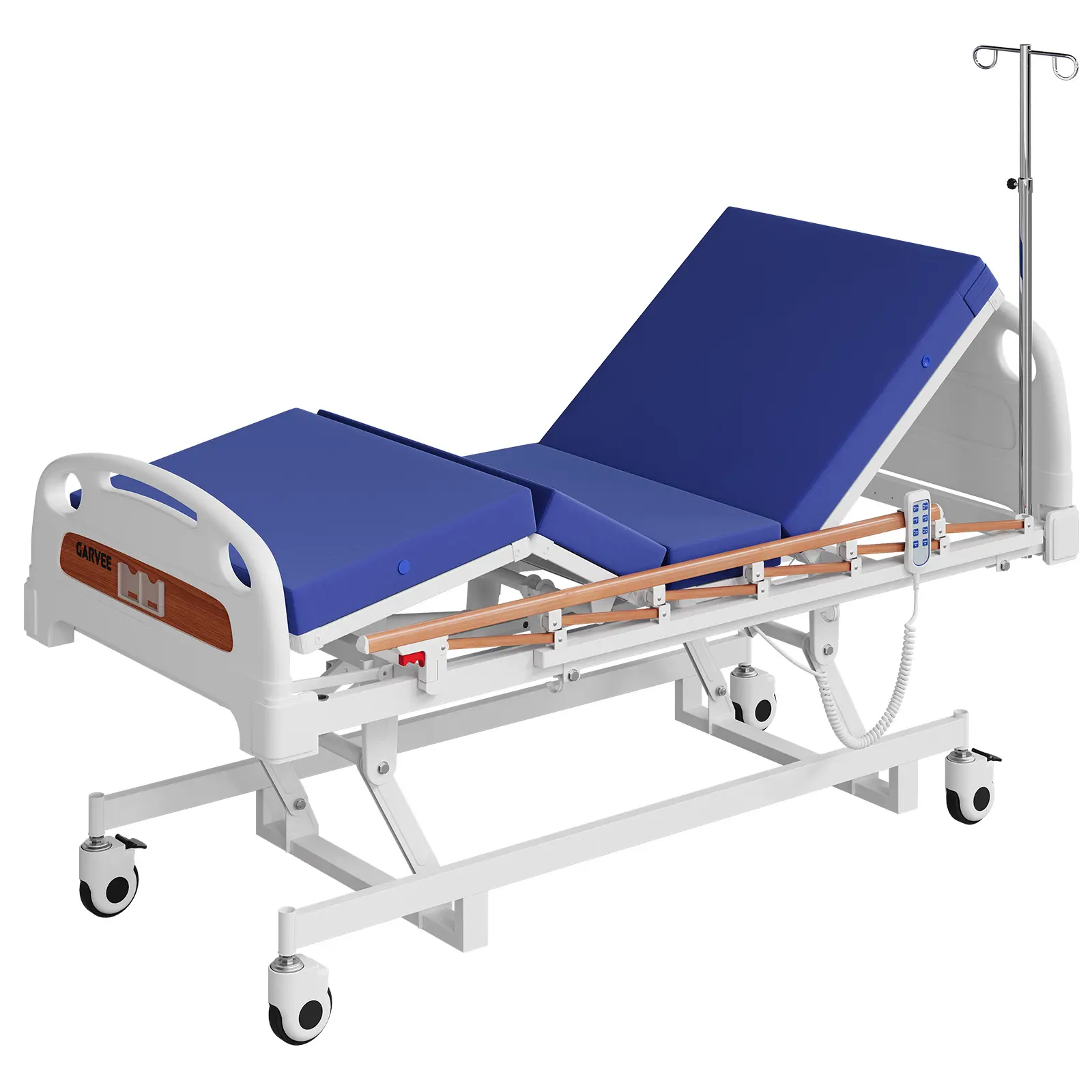 3-Function Electric Adjustable Home Hospital Bed 13"-24" Height Adjustable Back & Knee Support, 400 LBS Capacity with Locking Casters & Waterproof Foam Mattress Wood Grain Finish