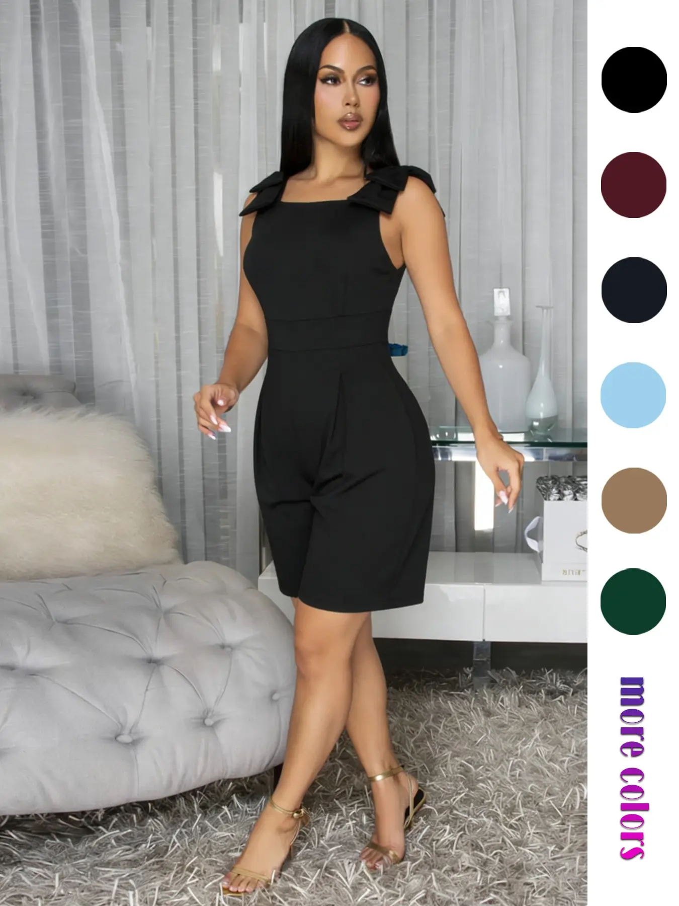 Women's Slim-Fit Summer High Waist Romper Jumpsuit, Casual Chic Plain Design, Bowknot Decor, Perfect for Parties and Travel