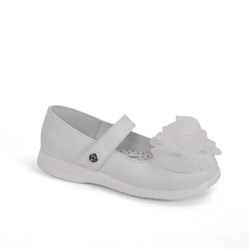 Pediped Myra Flex White Summer Shoes with Round Toe Floral Bow for Healthy Foot Development Approved by the American Podiatric Medical Association