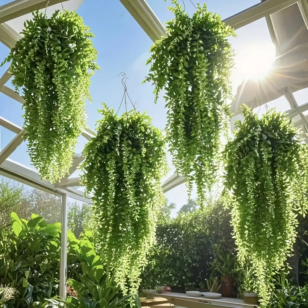 6 Large Artificial Boston Fern Hanging Plants, Suitable for Home Office Garden Porch Decor, Indoor Outdoor Use, Perfect for Wedding Easter Mother's Day St. Patrick's Day Spring Summer Holiday Displays