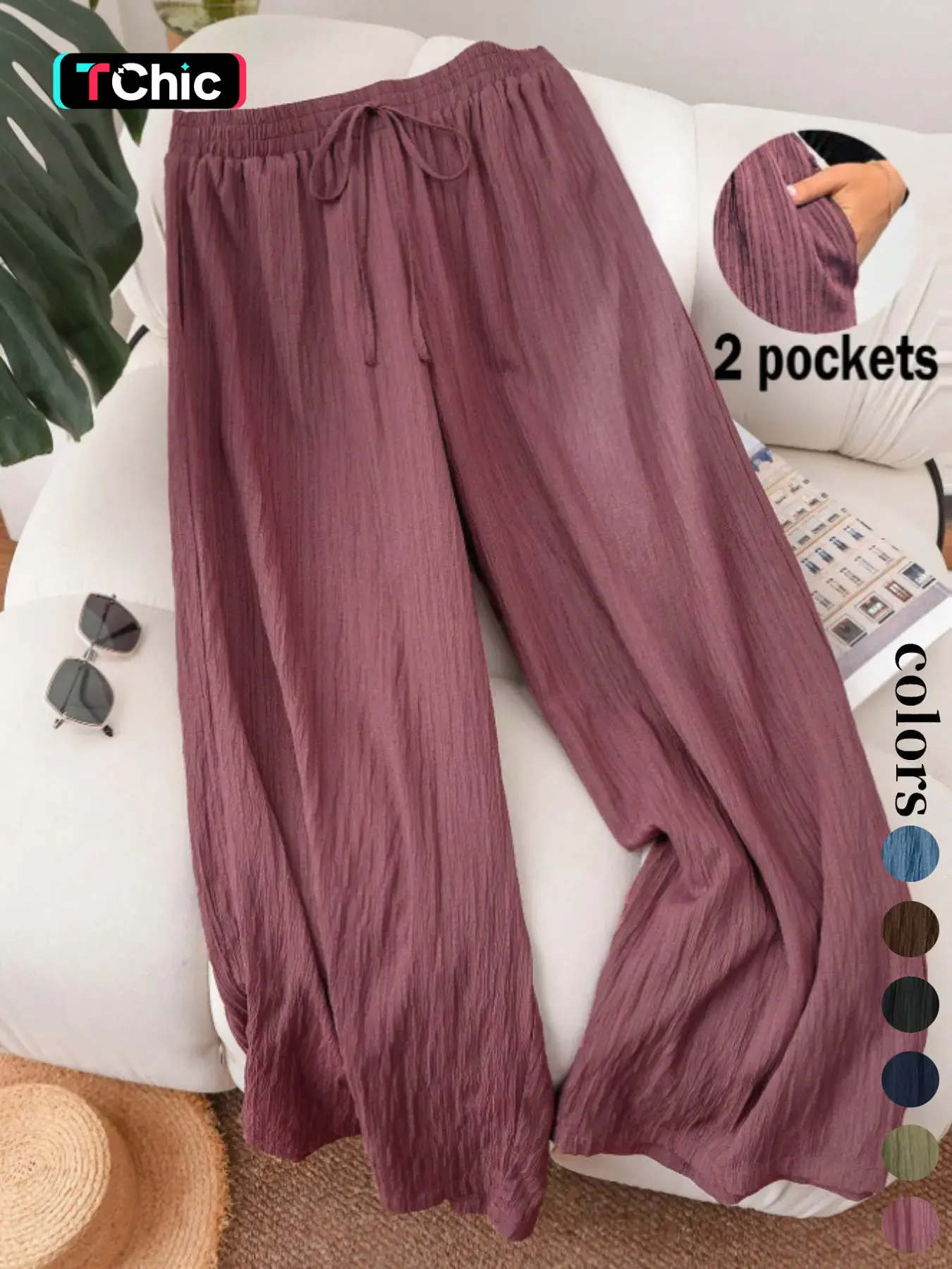 Women's Solid Color Wide Leg Pants, Baggy Legged Pants, Casual Comfy Trousers for Daily Wear, Ladies Bottoms for All Seasons, Casual Fashion Pants
