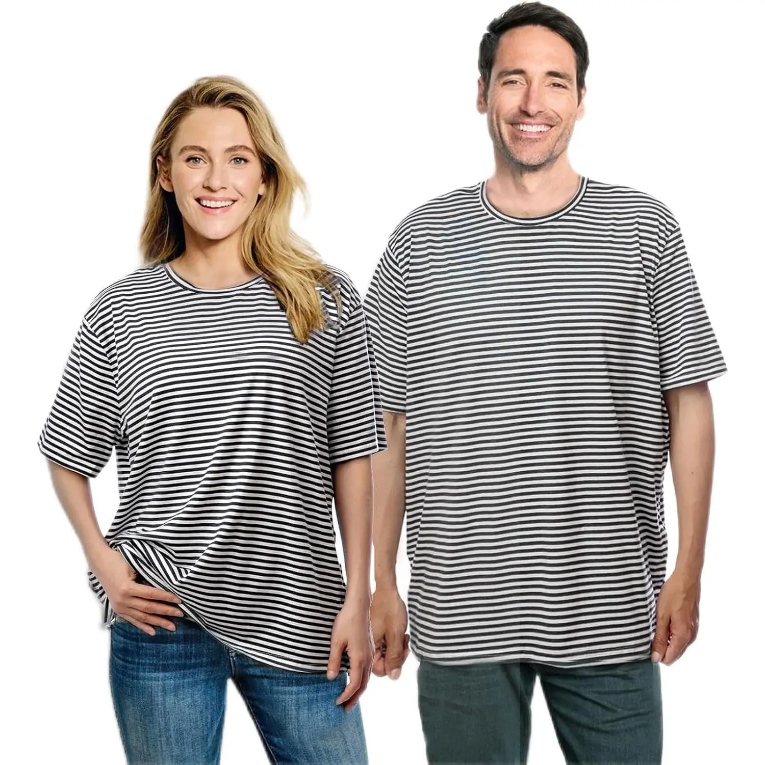 Shoulder Surgery Shirts, Unisex Rehab Shirt with Discreet Shoulder Snaps, Chemo Clothing, Stripe Short Sleeve Shirt