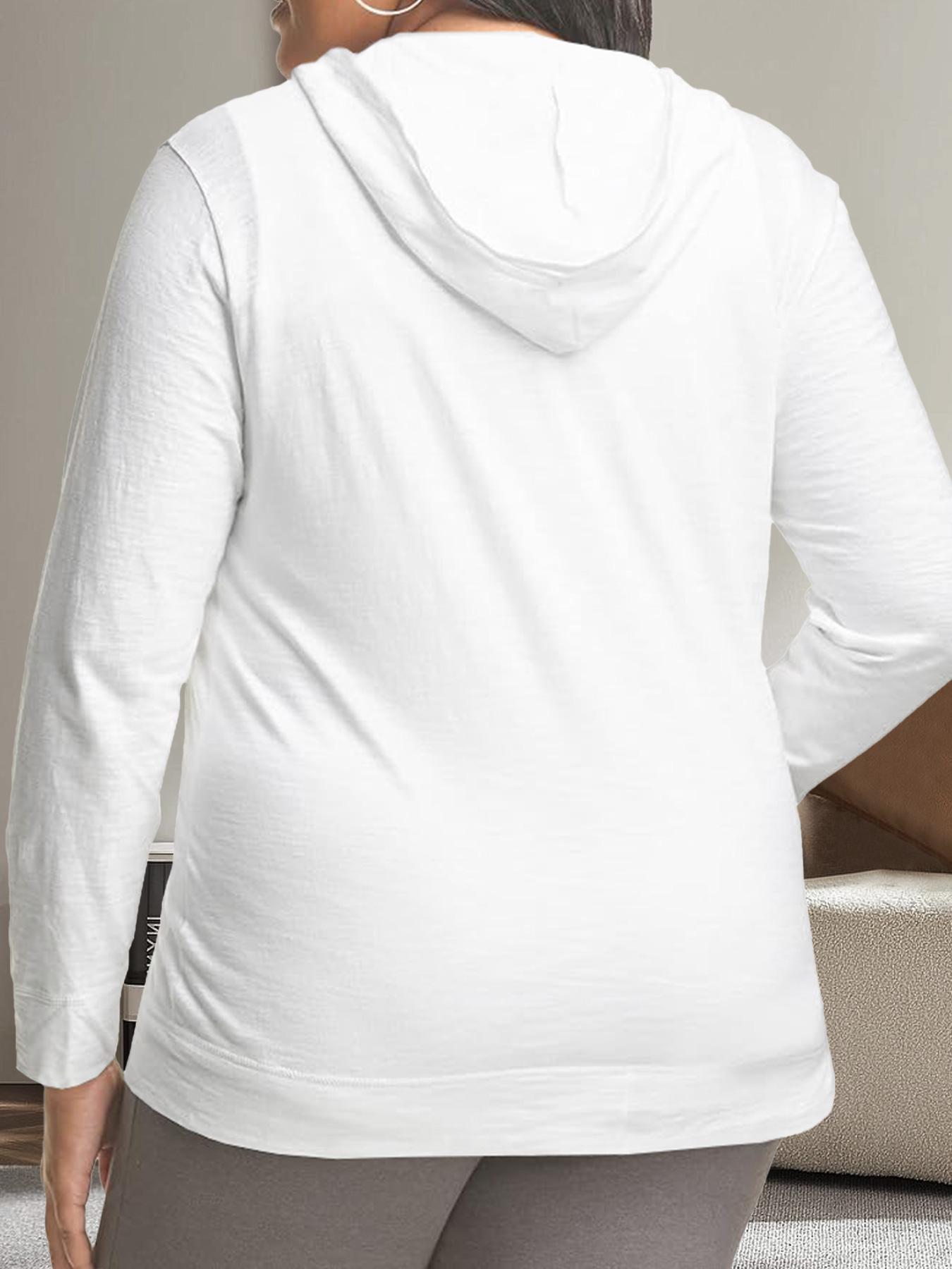 【Plus Size】 Solid Drawstring Pocket Zip Up Casual Hoodie Jacket Long Sleeve Hooded Outerwear for Fall & Winter, Women's Plus Clothing for Daily Wear