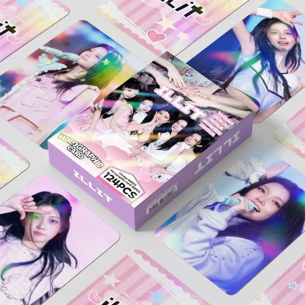 124 Pieces International Girl Group Illit Holographic Card Collectibles, Exclusive Fan Merchandise, Perfect for Enthusiasts and Collectors