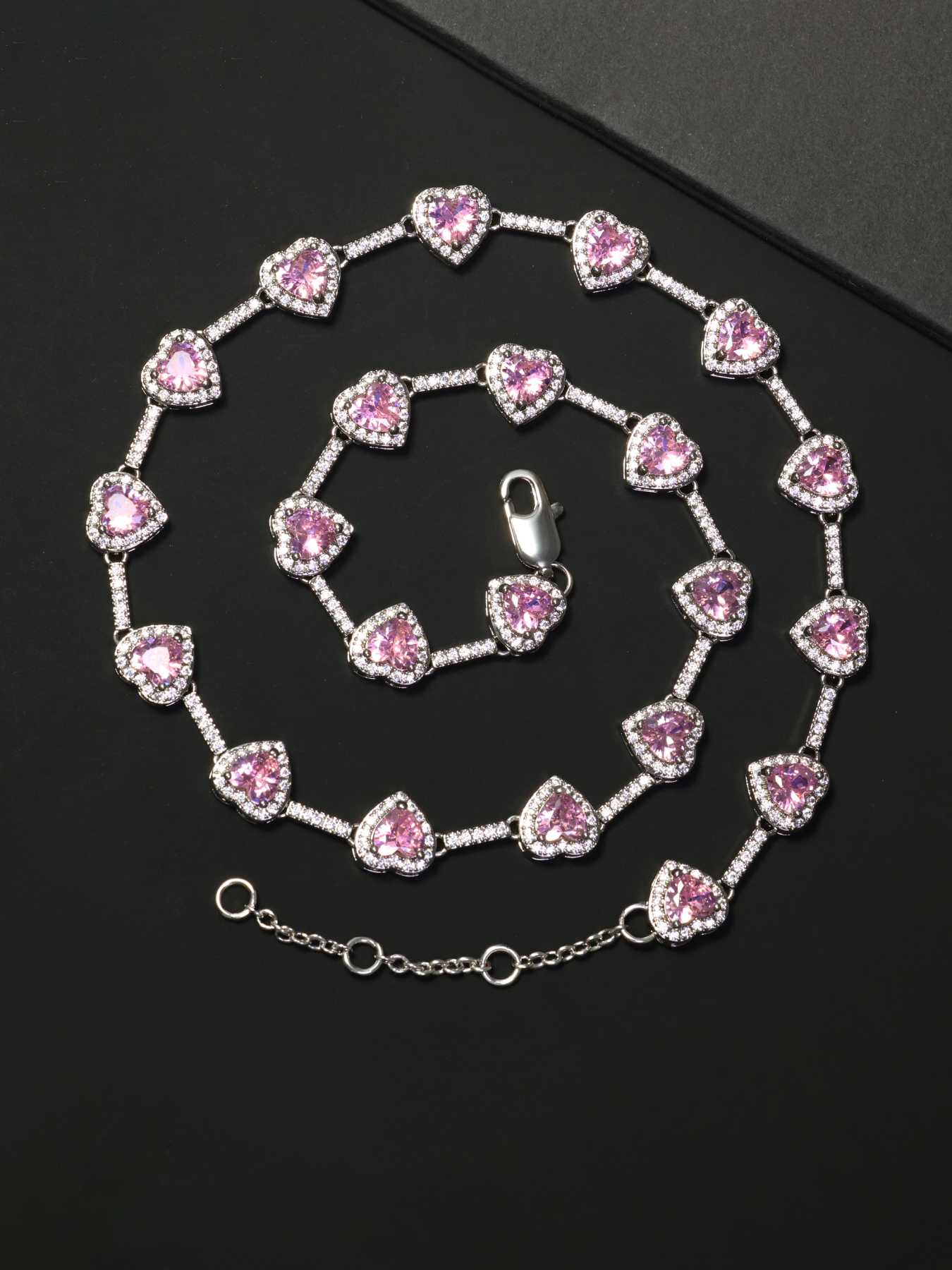 10mm Pink Heart Shaped Necklace, Heart Design Necklace, Fashion Jewelry for Party, Daily Clothing Decor, Trendy All-match & Exquisite Jewelry for Birthday Gift