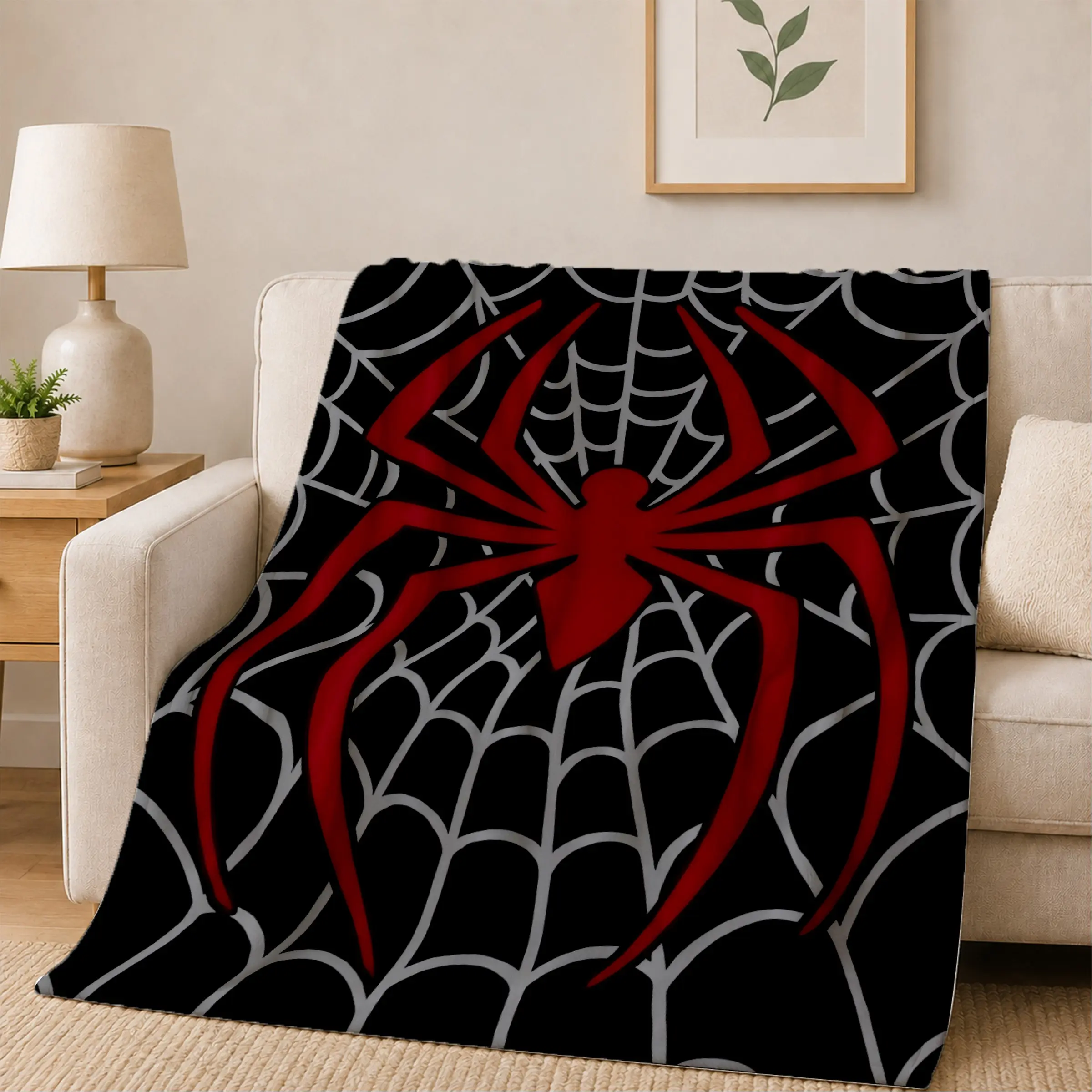 Classic Superhero Suit Emblem Blanket, Spider & Dark Webbing Plush Throw, Minimalist Hero Comic Book Home Decor & Gift for Boys & Men
