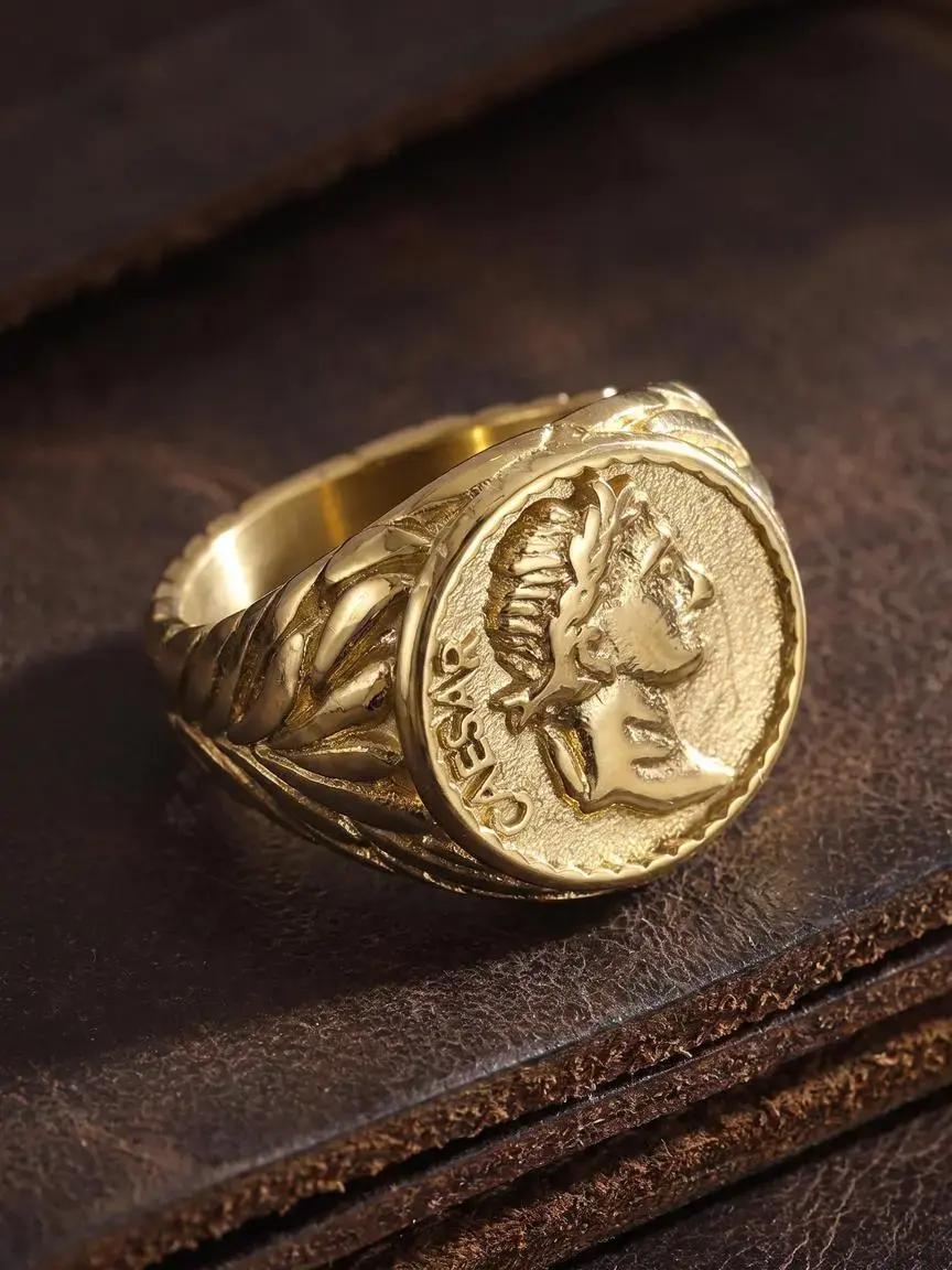 Men's Vintage Roman Empire Caesar Ring, Stainless Steel Silver Color Coin Shape, Fashion Jewelry Holiday Gift, Caesar Portrait Rings, Statement Rings, Metal Ring, Finger Rings