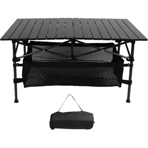 Folding Camp Table with Storage Shelf, Portable Aluminum Camping Table with Carry Bag, 37 x 22 Inch
