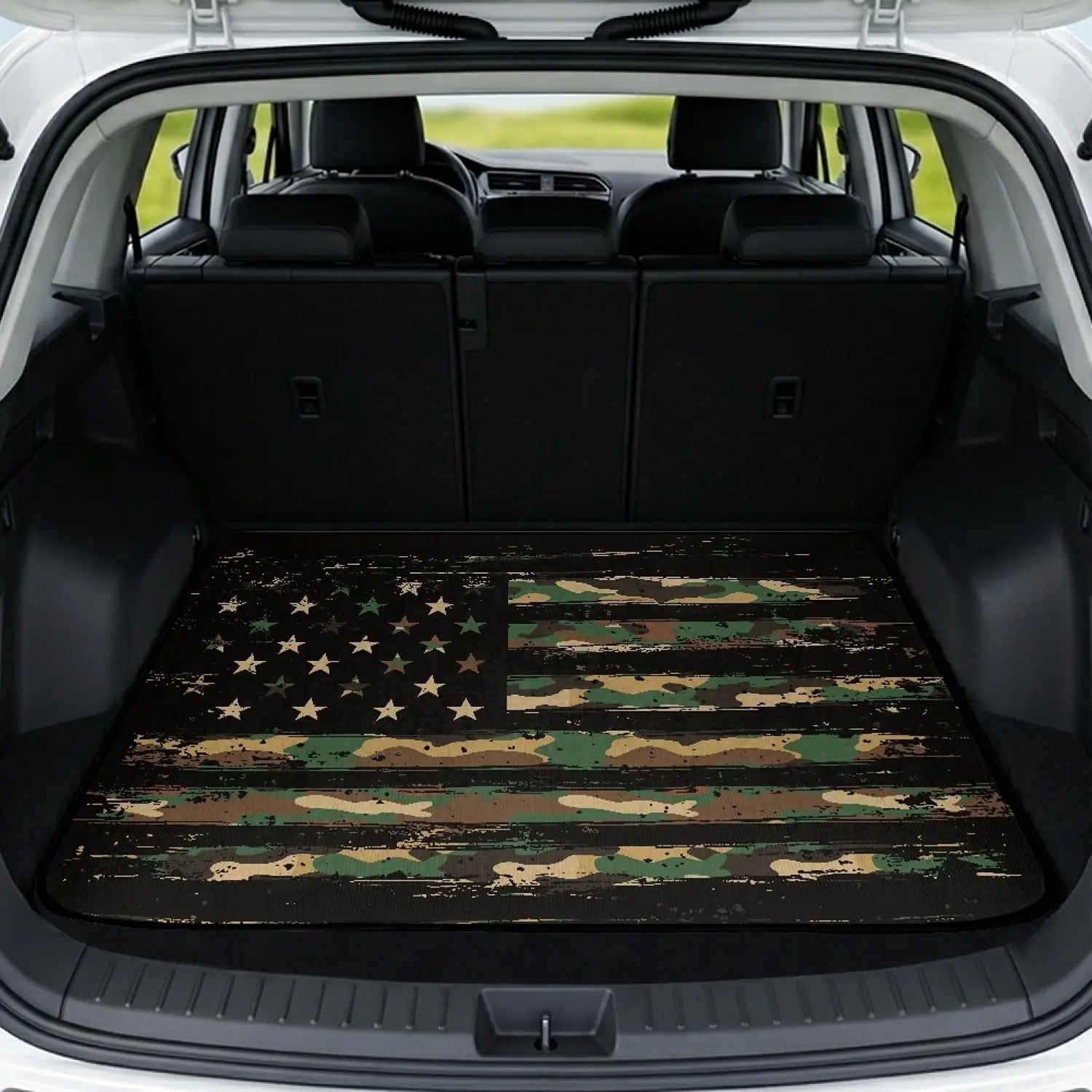 Camouflage Print All-Weather American Flag Rear Cargo Mat - Non-Slip, Durable Car Trunk Liner, Protects Trunk, Universal 29"x39" Fit for SUV, Truck