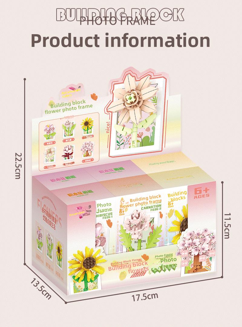 Picture frame, building blocks, bouquet, preserved flowers, carnations, sunflowers, DIY girls' holiday