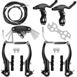 V-Type Bike Brake Set Complete Universal Front and Rear MTB Bicycle Brakes with Inner Outer Cables Brakes Lever Calipers Multi-Tool Wrenches