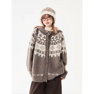 Harajuku American Vintage Sweater Coats Woman Korean Fashion Pullover 2000s Long Sleeve Knitwears Jacket Designer Aesthetic Y2k