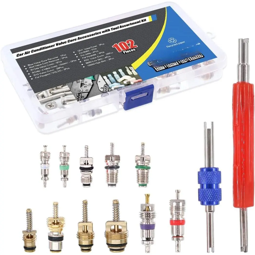 36 count  Air Conditioner Valve Core Schrader Valve Cores Accessories A/C R12 R134a Refrigeration Tire Valve Stem with Double   Dismantling Remover Installer Tool  Kit