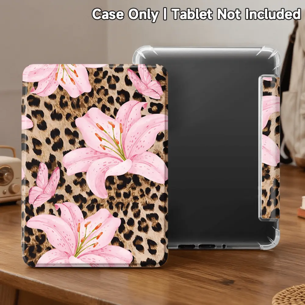 Leopard Print Pink Flower E-Reader Case, Auto Sleep/Wake, Reinforced Corners, Smart Flip Design, Durable & Lightweight Cover. Compatible with Kindle Paperwhite 11th(KPW5), 12th(KPW6), Youth Edition 2022/2024. Great for Reading, Travel, Study