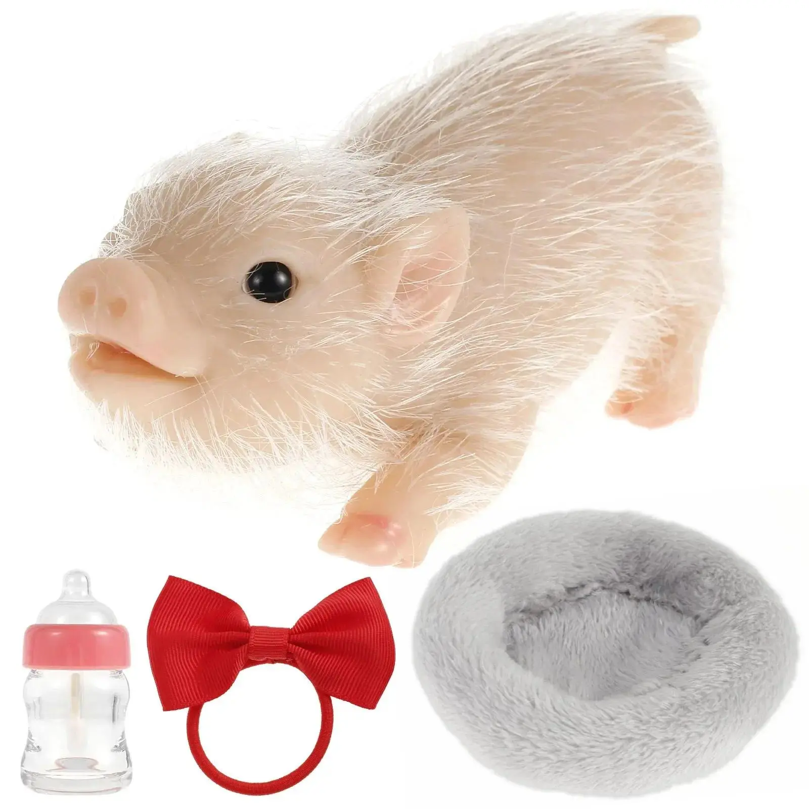 5 Inch Silicone Piglet Soft Cute Mini Realistic Animals with Accessories Lifelike Reborn Newborn Pig Doll Decompression Toy Gift