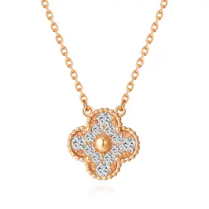 Luxury Four Leaf Clover Charm Neck Chain, Classic Birthday & Anniversary Gift For Ladies