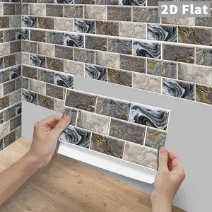 6/12/24/48Pcs FG Gold Vein Grey Marble Peel and Stick Backsplash Tiles, Waterproof Self-Adhesive PVC Crystal Wall Stickers for Kitchen Bathroom DIY Decor
