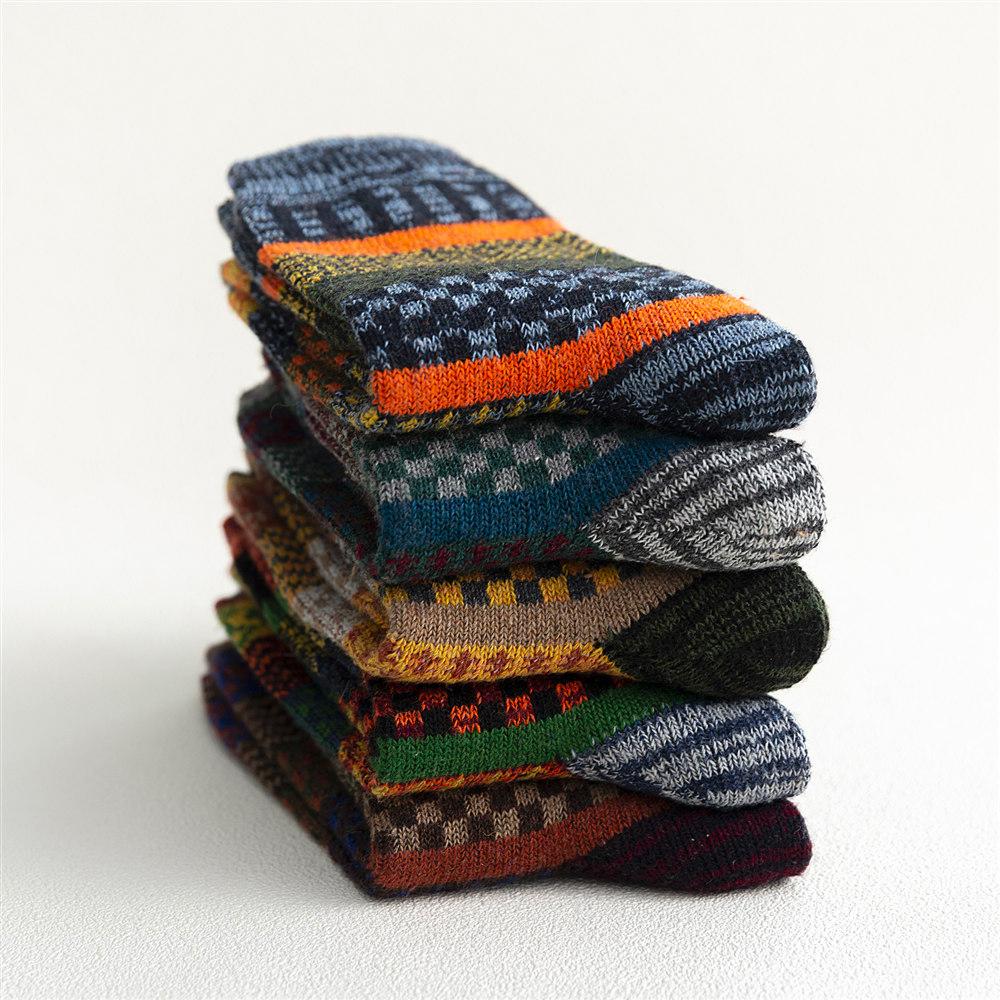 5 Pairs Winter Men's Socks Thicken Wool Socks Warm Men Retro Style Colorful Fashion Man Socks For Snow Boots EU Size 38-44