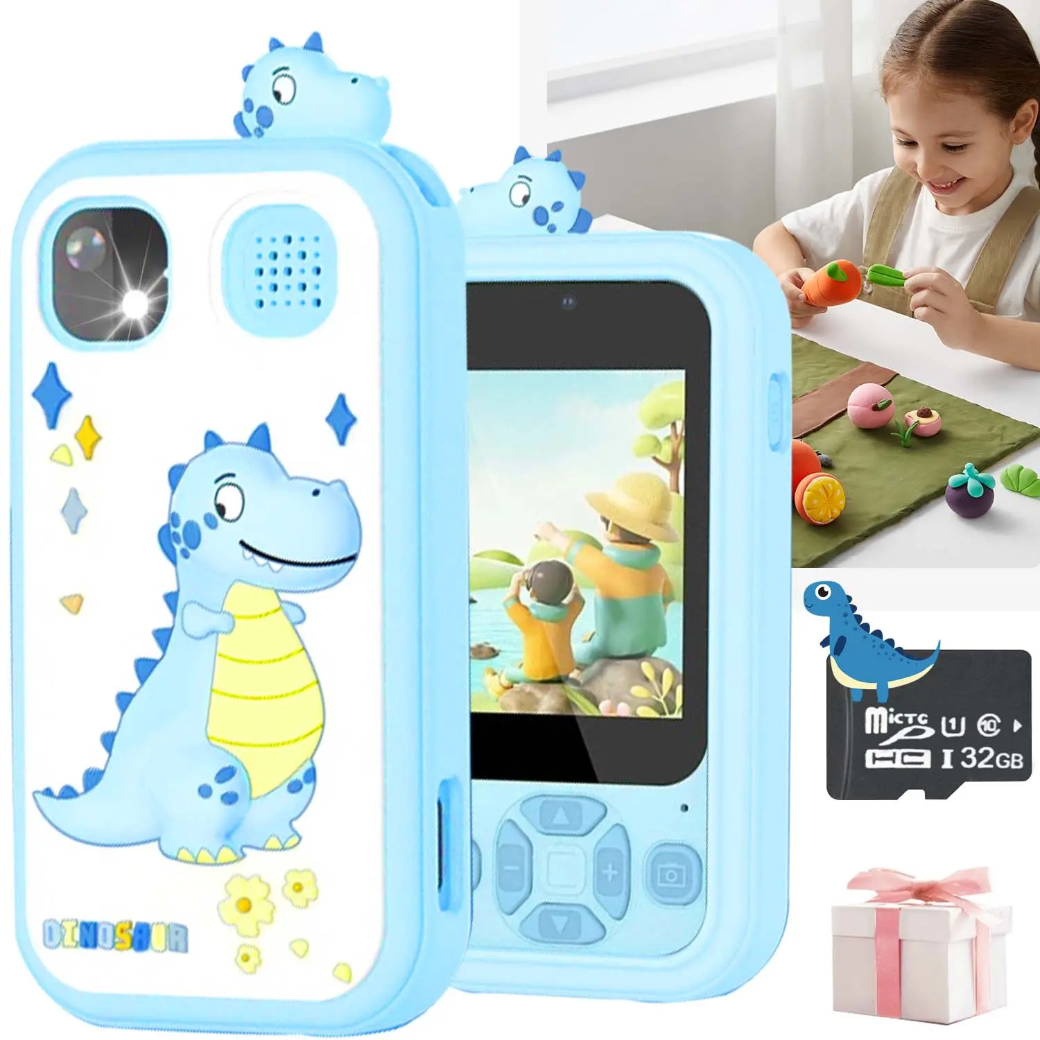 Children's toy phone, a multifunctional learning and gaming phone that can also take photos, is the perfect birthday and Christmas gift for children over 3 years old, and comes with a 32GB storage card