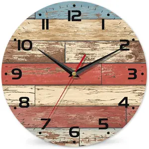 Clock for Living Room, Wooden Decorative Round Wall Clock Silent Non-Ticking Battery Operated Clock 10 Inch, Home Decor for Living Room, Kitchen, Bedroom and Office