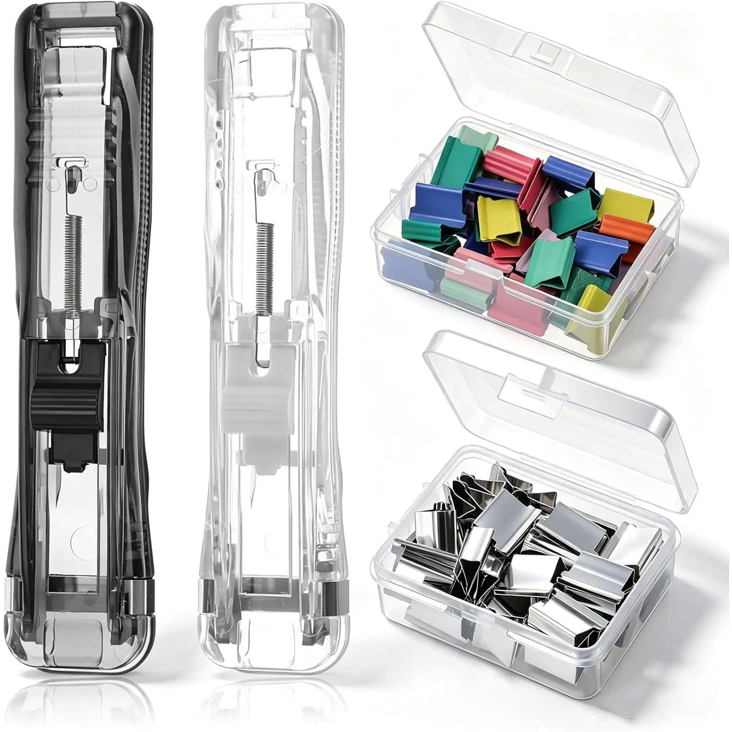 2 count Portable Binder Clip Stapler with 100 count  Refill Clips