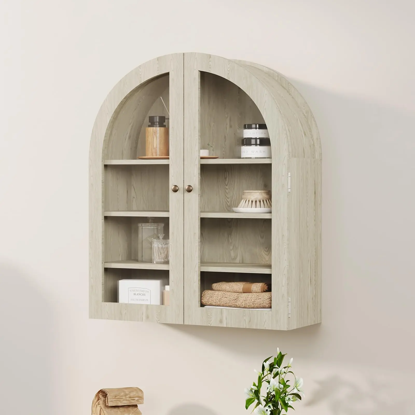 Arched Wall Cabinet,  all Mounted Storage Organizer,Wall Cabinet with Arched Top Acrylic Door & Adjustable Shelves, W for Kitchens, Living Room