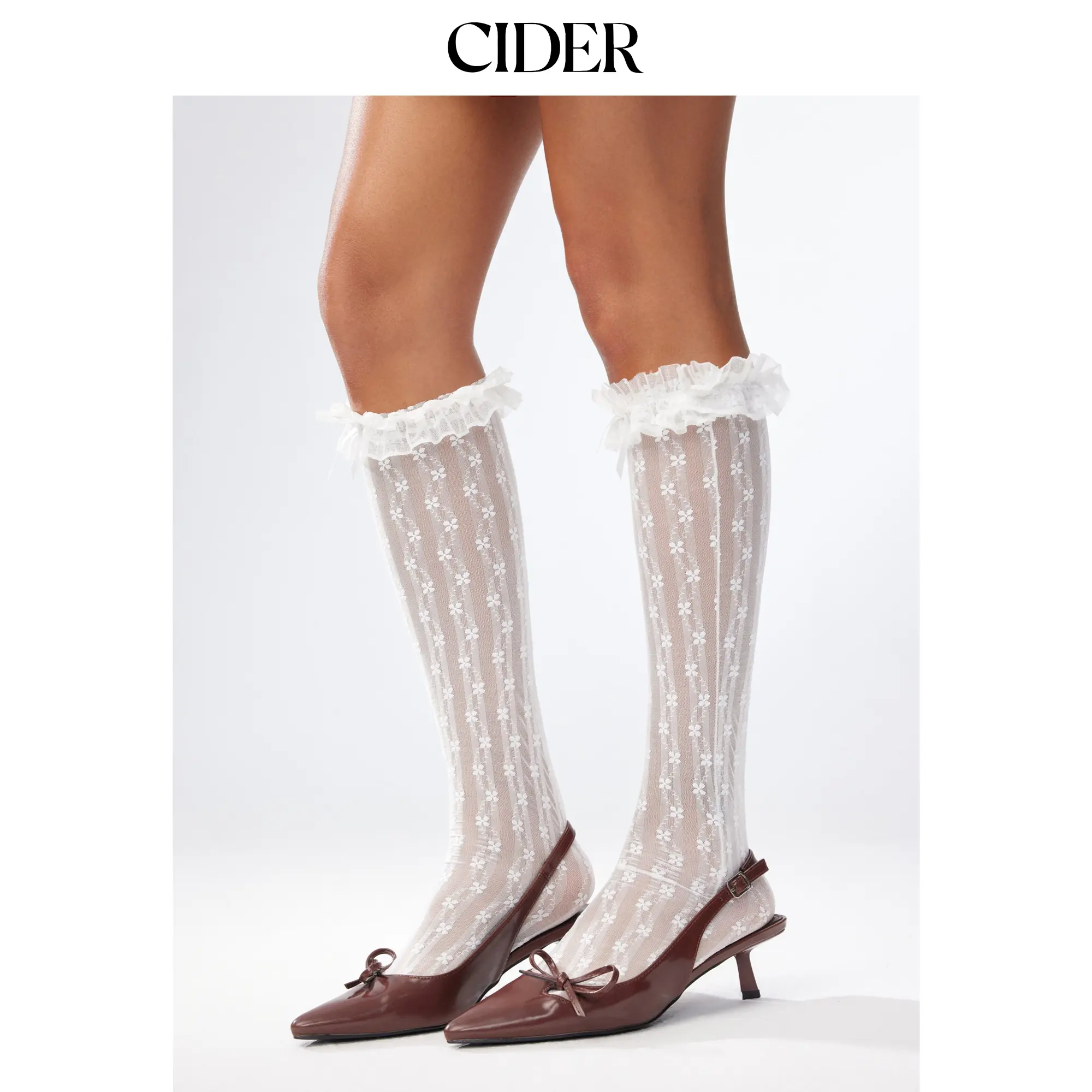 Cider FLORAL LACE OVER THE CALF SOCKS