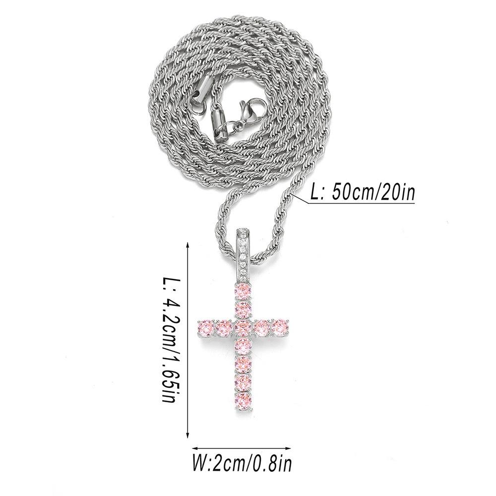 Men's And Women's Diamond Zircon Cross Necklaces, Hip-hop Religious Style Pendants, Multi-color Fashion Accessories