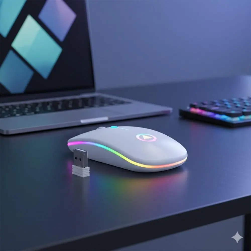 Ultra-Thin Silent Wireless Mouse, Lightweight Portable Design, 2.4G High-Speed, RGB Lighting, for Gaming & Office, Multi-Device Compatible with Laptop PC Tablet, Plug & Play USB Receiver, Optical Tracking, Quiet Click