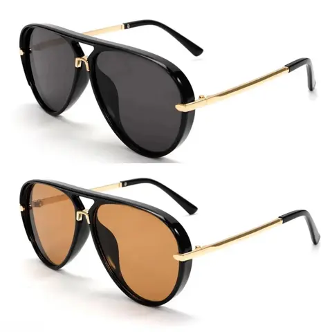 Women's Retro Aviator Styling Sunglasses, Multi-Color Gradient Lens Fashion Shades, Lightweight Streetwear Eyewear, Outdoor Accessory, Ideal for Beach Trips & Casual Daily Wear Sohochic