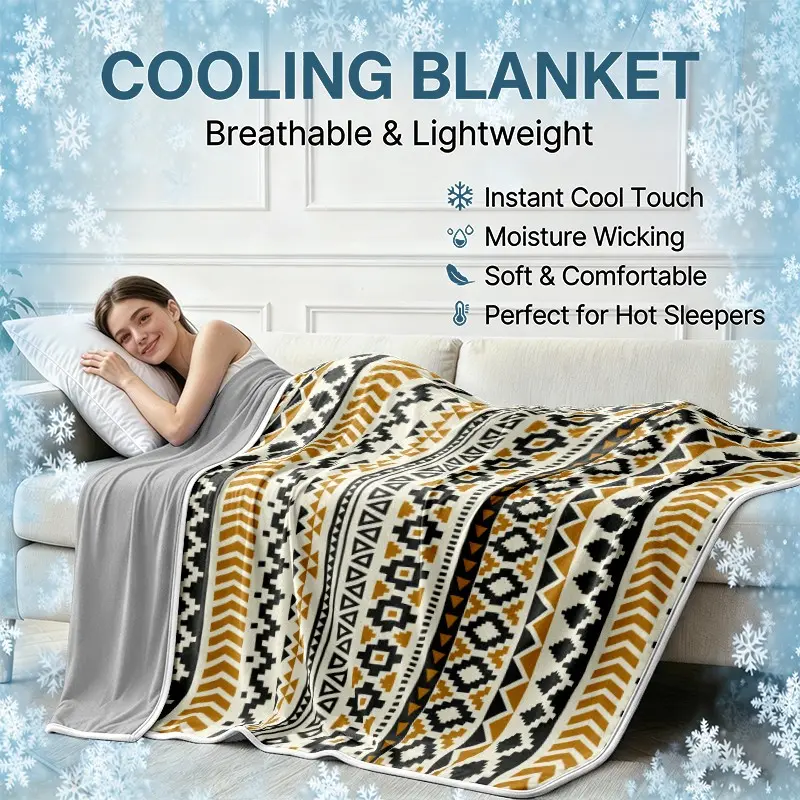 Ethnic-style geometric striped cooling quilt; vintage-style quilt suitable for all seasons
