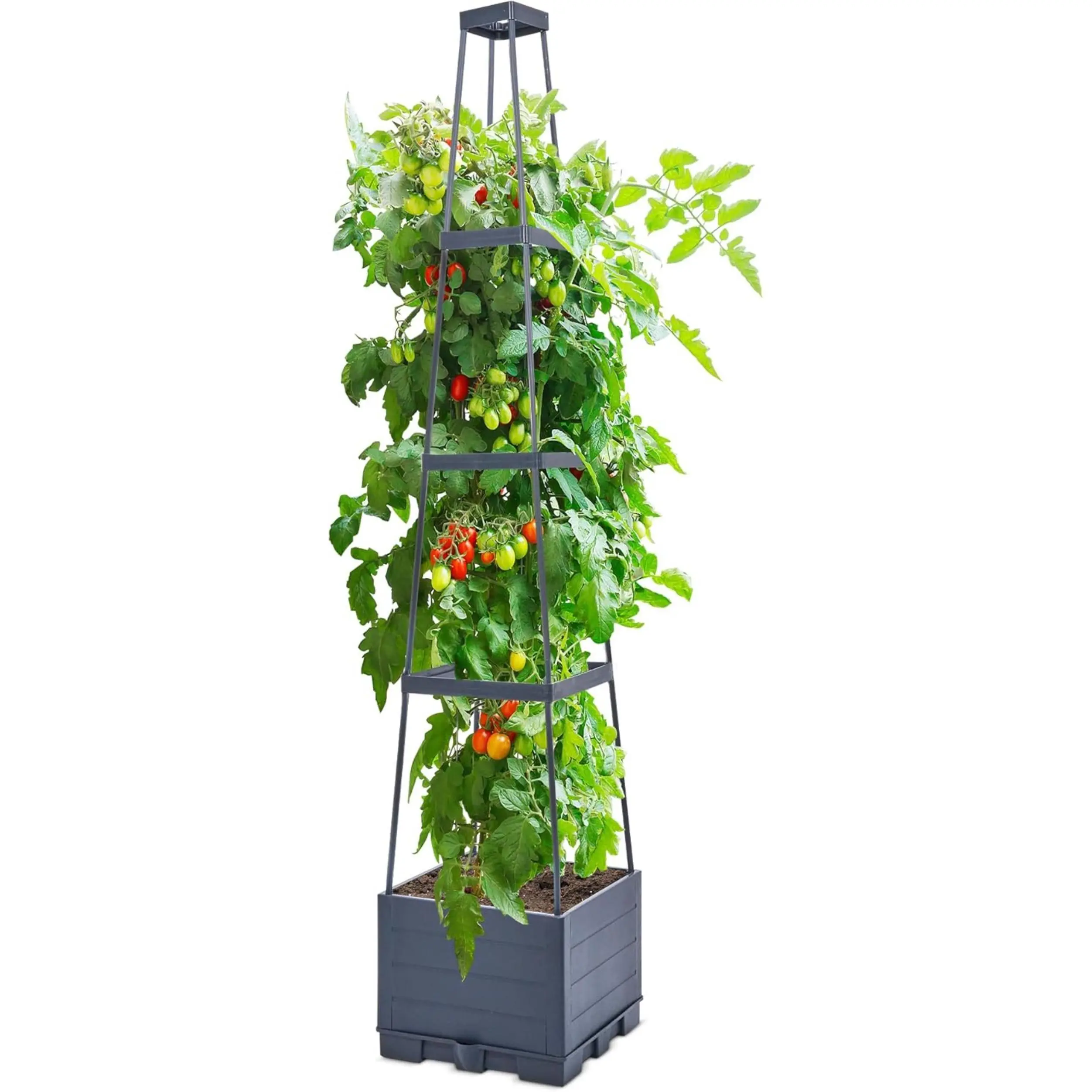 4-Tier Elevated Garden Bed with Built-in Planter Boxes, Lattice, Automatic Watering System, and Wheels