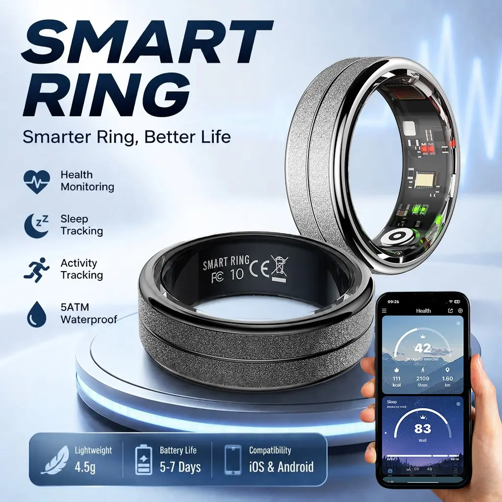 Smart Ring 2026 for Women and Men, Stylish Tech Ring with Premium Metal Design, Lightweight Fitness Ring, Health Tracker Ring, iOS and Android Compatible