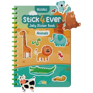 Stick4Ever Jelly Sticker Book - for Kids - Waterproof, Easy to Clean Reusable Sticker Book for Toddlers- Reusable Road Trip Activities for Kids - Stocking Stuffers for Toddlers (Animals)