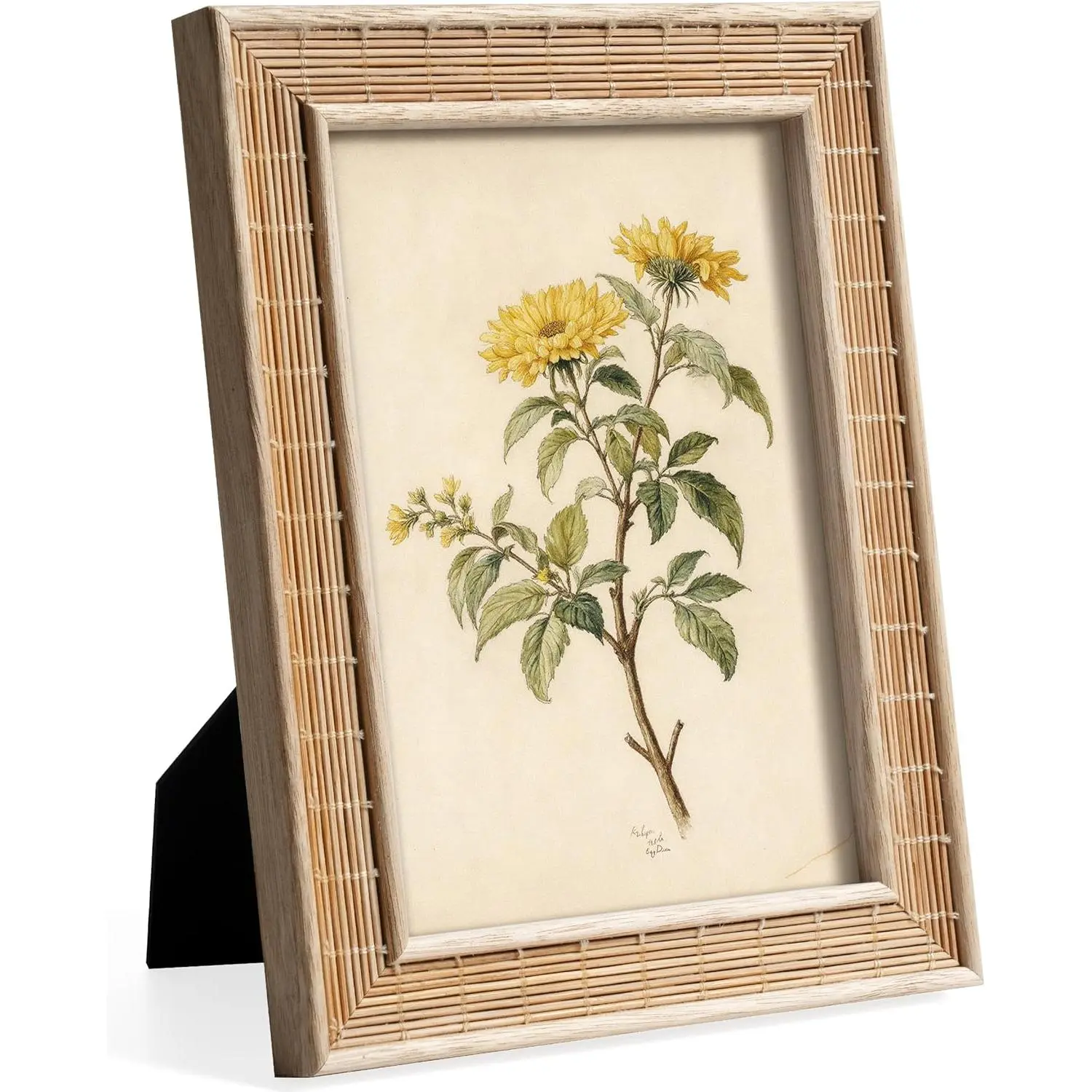 Afuly 5x7 Picture Frames Boho Picture Frame Bamboo and Rattan Detail 5 x 7 Photo Frame Glass Front Cover Natural Wood Color Tabletop or Wall Display Living Room Bedroom Decor Gift for Family Mom Grandma