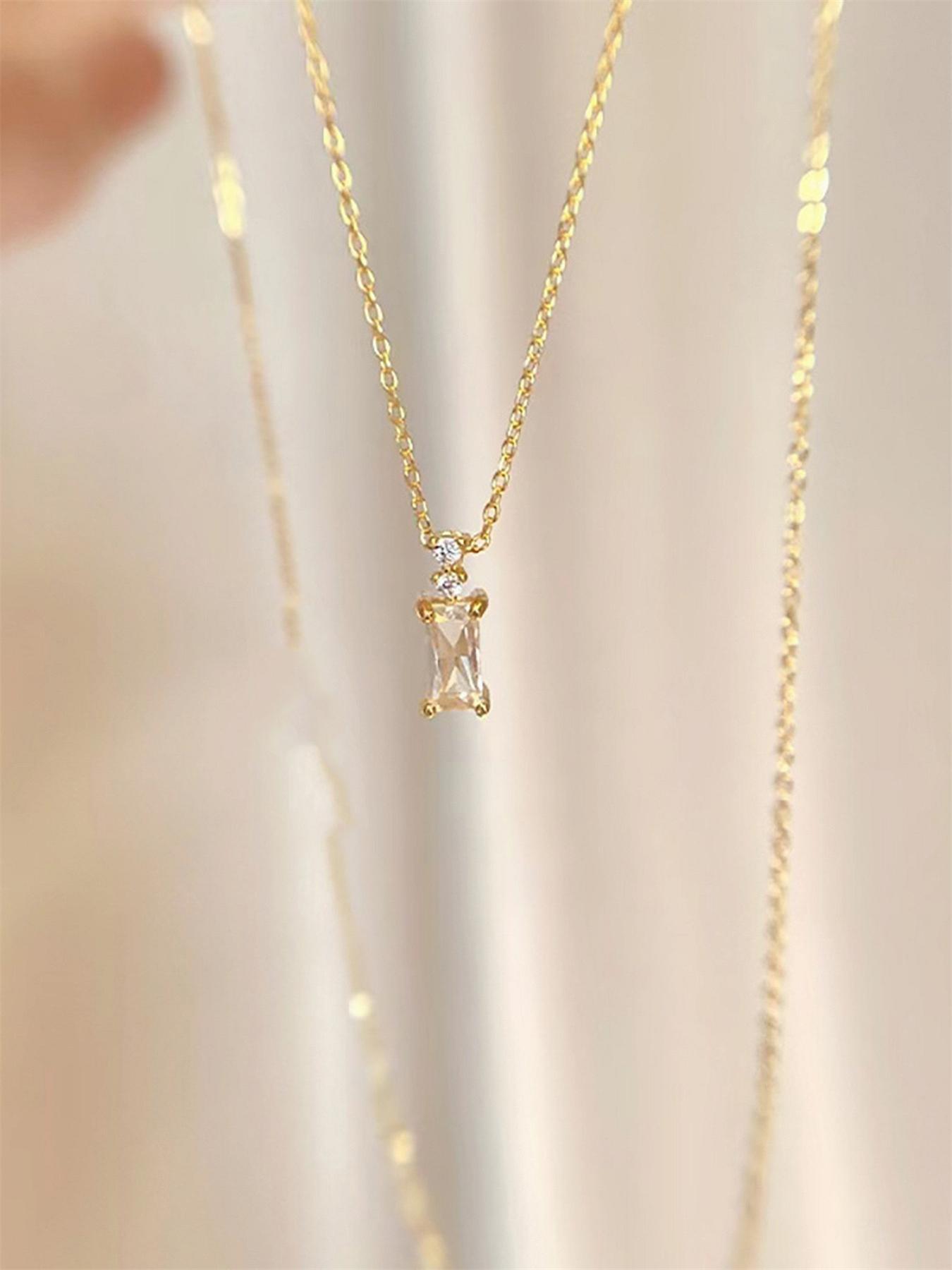 Women's Elegant Rhinestone Decorated Pendant Necklace, Exquisite Trendy Pendant Necklace, Chic Fashion Necklace As Gift for Girlfriend, Dainty Necklace, Letter Necklace