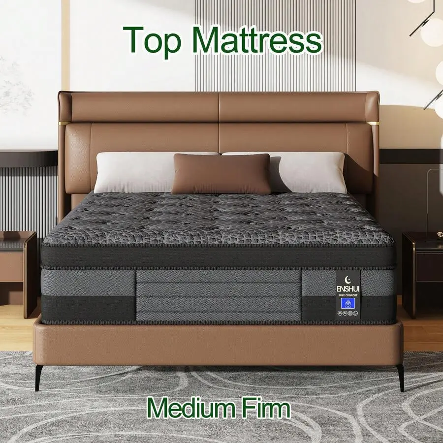 ENSHUI 12/14 Inch Twin Full Queen King Size Mattress 2026 Upgraded Hybrid Cooling Gel Memory Foam & Pocket Coils, Medium Firm Mattress In A Box For Back Neck Pain Relief, Motion Isolation, Edge Support, Breathable,Gray, Home Sanctuary