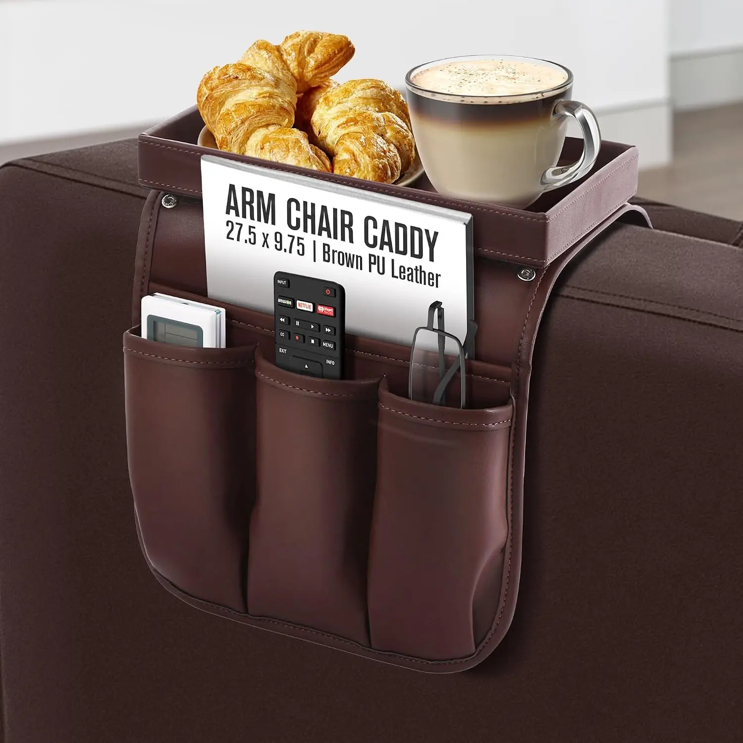 Armchair Caddy, Recliner Accessories, Armrest Organizer, Arm Chair Caddy, Sofa Armrest Organizer, Remote Control Holder for Recliner, Couch Pocket, Sofa Side Storage, Couch Pouch, Brown