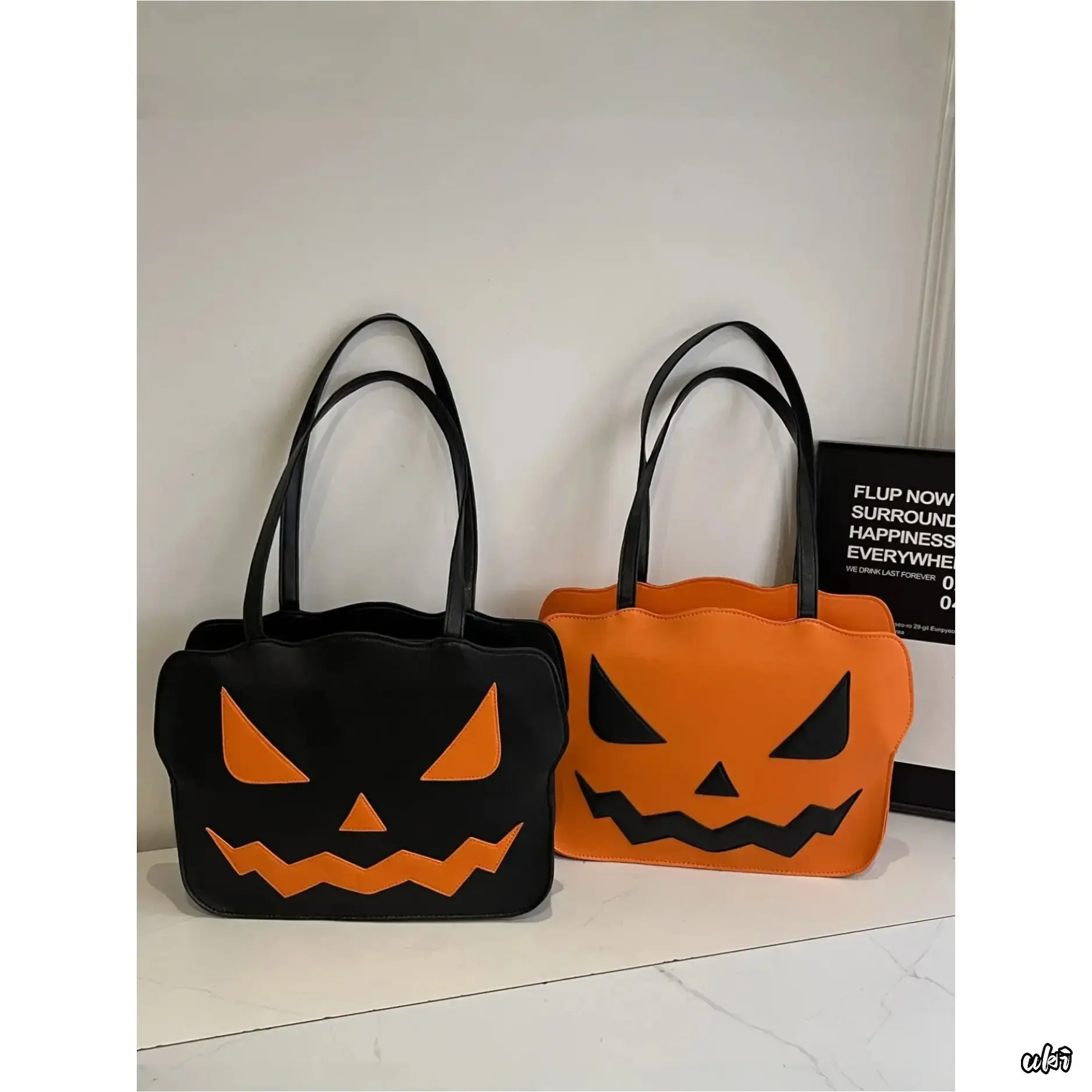 Women's 2026 New Halloween 3D Pumpkin Shoulder Tote Bag - Thick Fabric, Large Capacity, Ghost Print, Storage Organization, 1-Size Festive Accessory for Adult Halloween Parties, One Size
