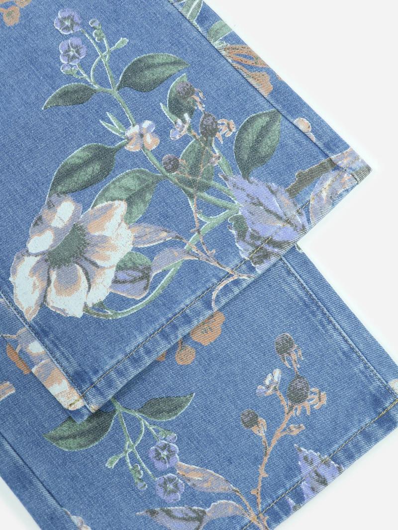 NVFelix High-Rise Vintage Floral Straight Leg Pants for Women Summer Casual Denim Pants Denim Clothing